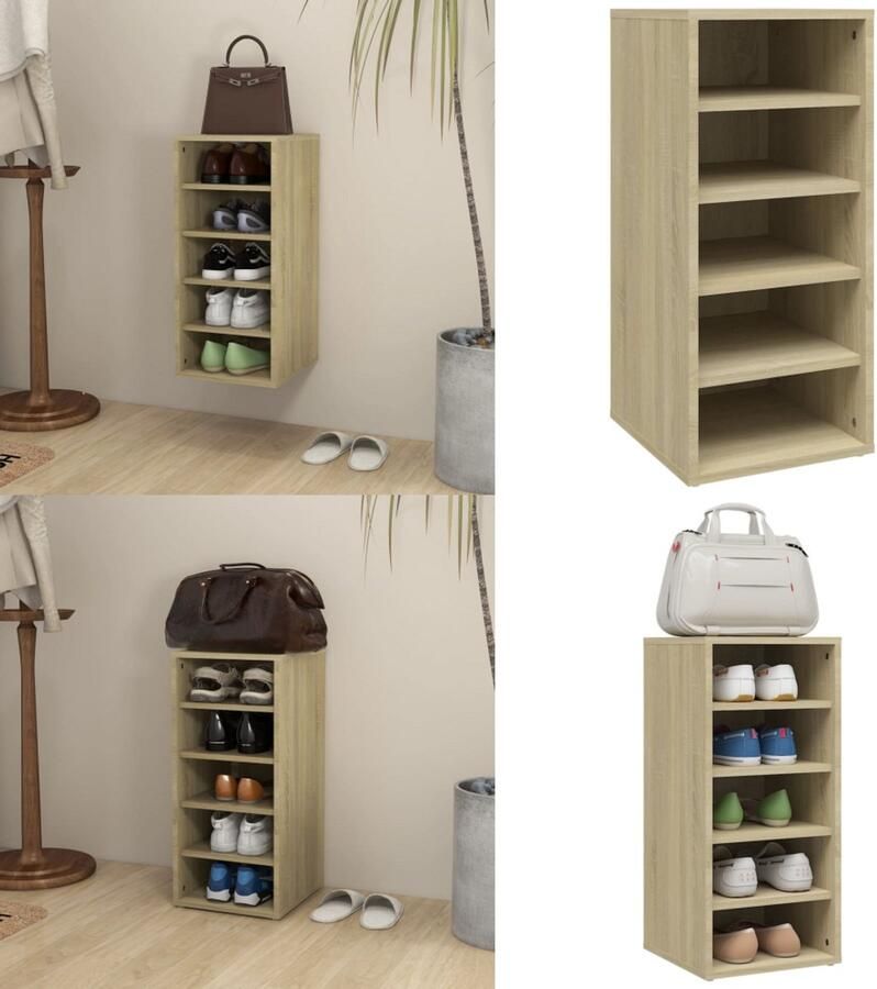 VidaXL Schoenenkast 31 5x35x70 cm bewerkt hout sonoma eikenkleurig Schoenenkast Schoenenkasten Schoenenopbergers