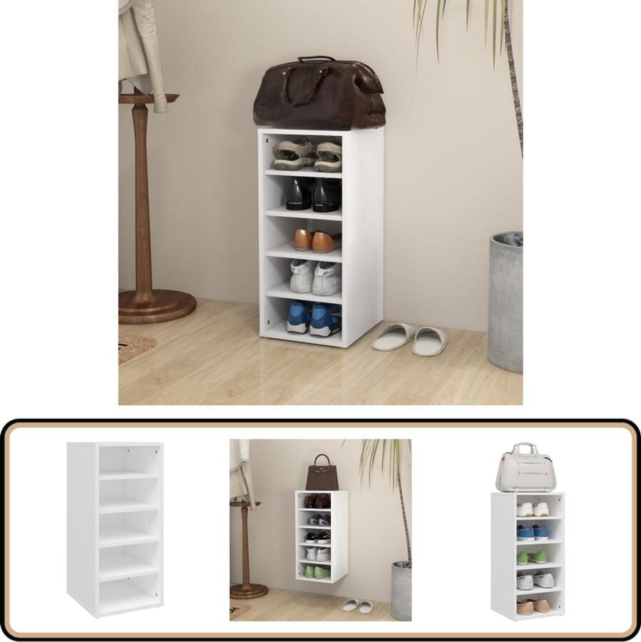 VidaXL Schoenenkast 31 5x35x70 cm Wit Bewerkt hout Schoenenkast Schoenenopbergruimte Houten Schoenenkast Witte Schoenenkast Compact Schoenenkast Organisatie Kast Entree Meubilair Gang Meubel Bergruimte Stijlvolle Schoenenkast