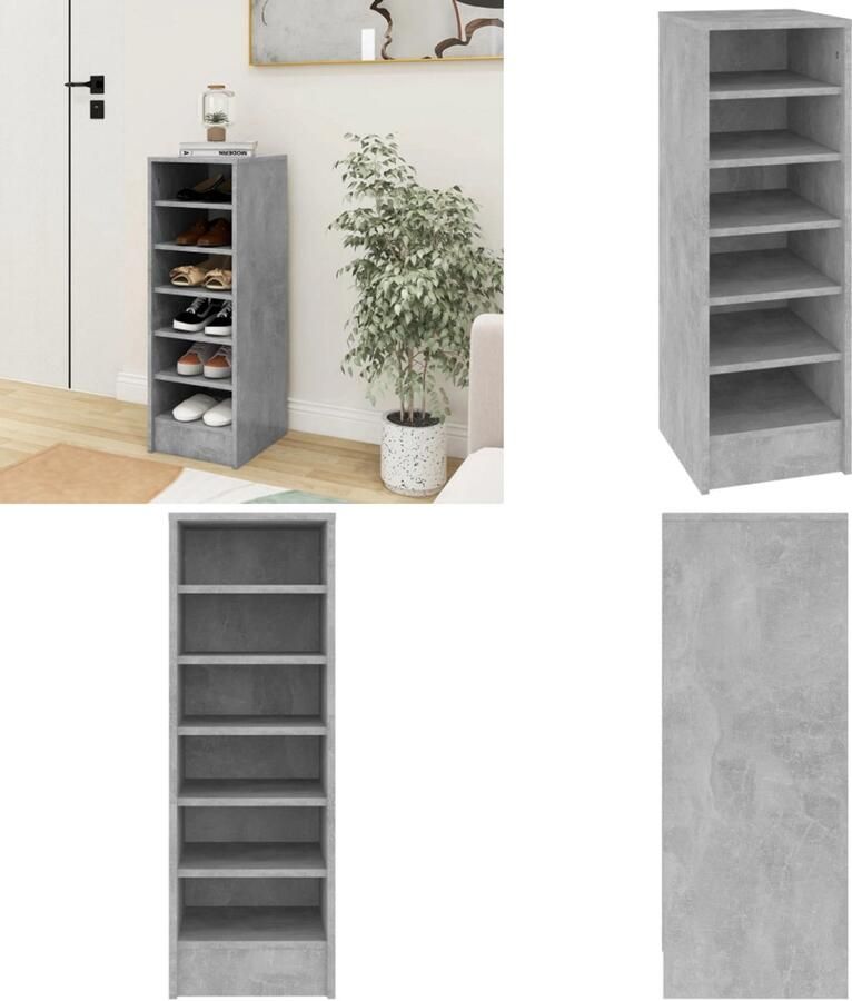 VidaXL Schoenenkast 31 5x35x90 cm bewerkt hout betongrijs Schoenenkast Schoenenkasten Schoenenopbergers