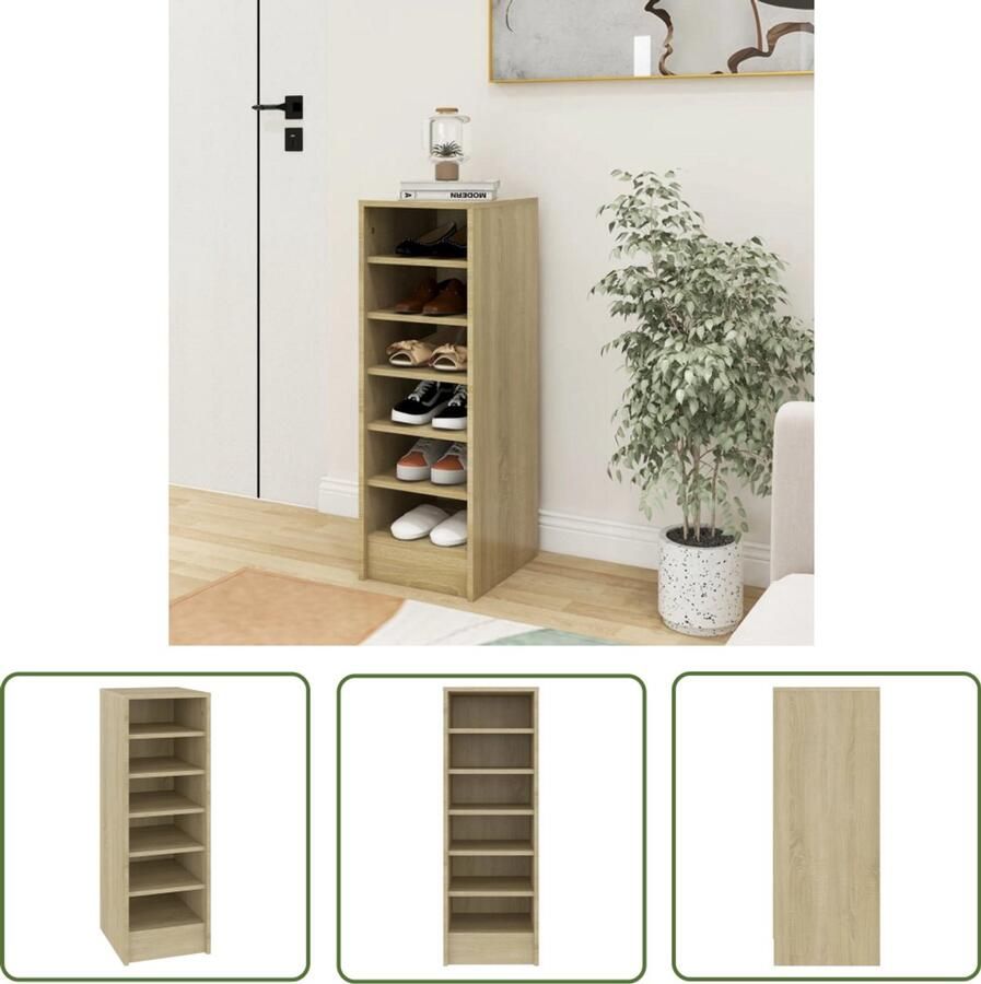 VidaXL Schoenenkast 31 5x35x90 cm Sonoma eiken Schoenenkast Schoenenopbergen Houten Schoenenkast Eiken Meubilair Scandinavische Stijl Bruine Kast Bergruimte Organisatie Entreehal Kamermeubels Vintage Interieur