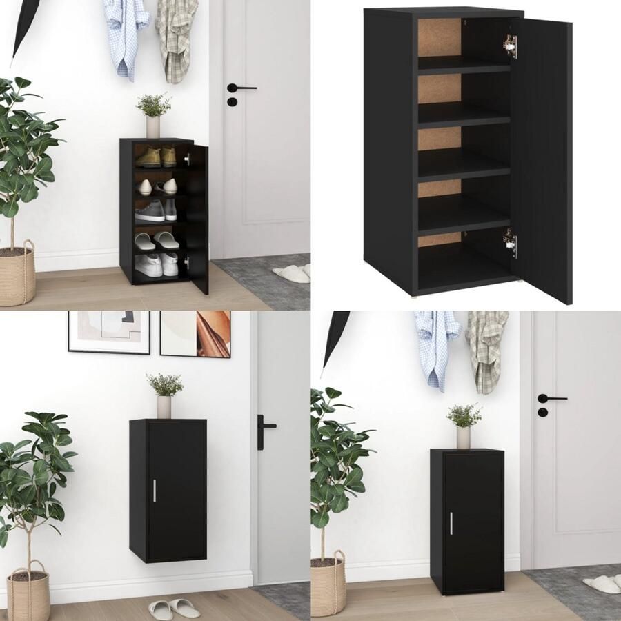 VidaXL Schoenenkast 32x35x70 cm bewerkt hout zwart Schoenenkast Schoenenkasten Schoenenopbergers