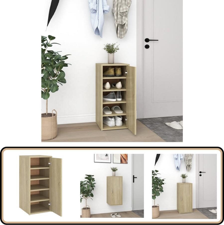 VidaXL Schoenenkast 32x35x70 cm Sonoma eiken Schoenenkast Schoenenopbergers Wandmontage Houten Schoenenkast Eiken Schoenenkast Spaanplaat Schoenenkast