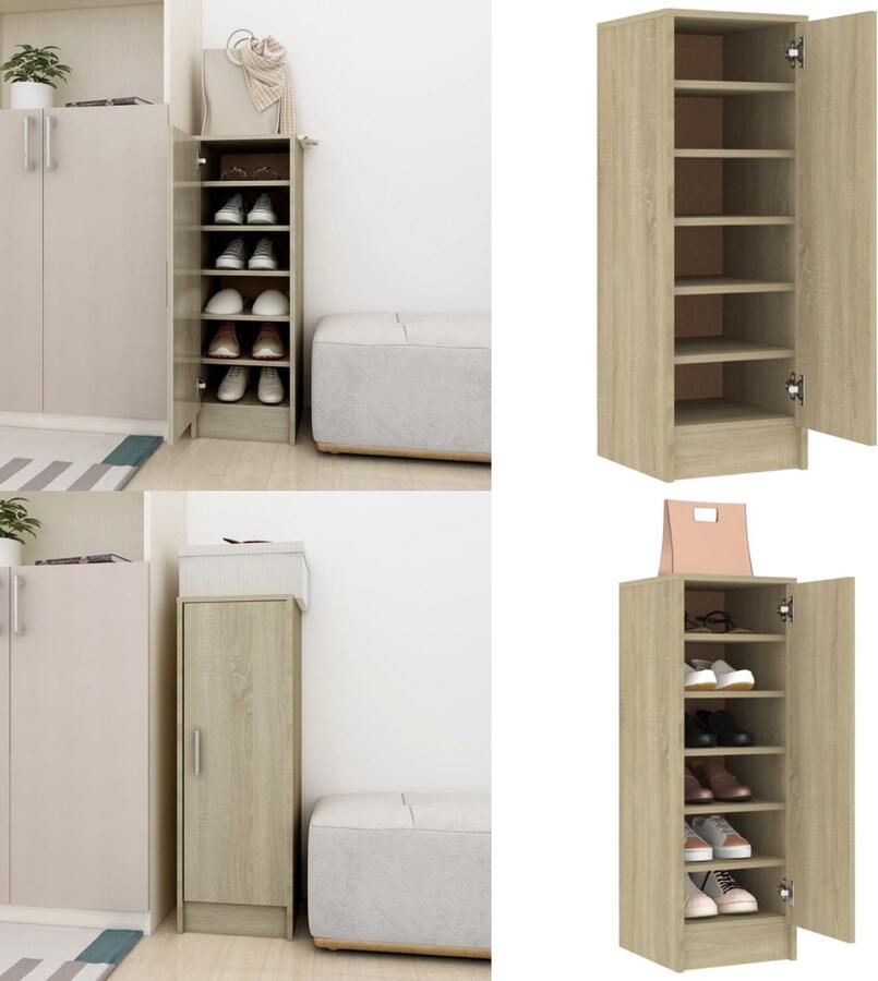VidaXL Schoenenkast 32x35x92 cm bewerkt hout sonoma eikenkleurig Schoenenkast Schoenenkasten Schoenenopbergers