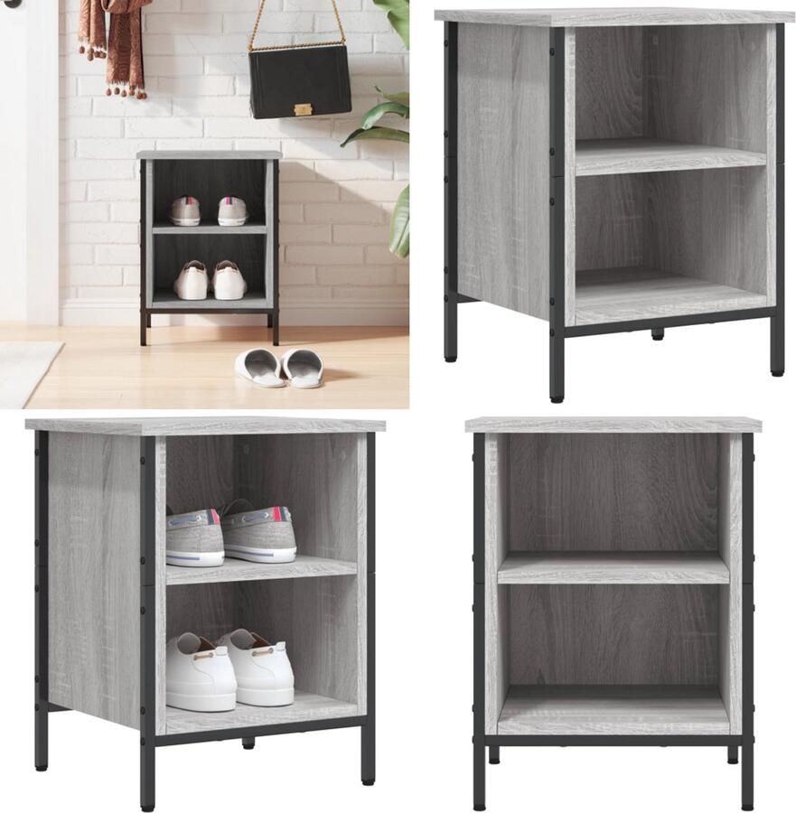 VidaXL Schoenenkast 38x35x50 cm bewerkt hout grijs sonoma eikenkleurig Schoenenkast Schoenenkasten Opbergkast Kast