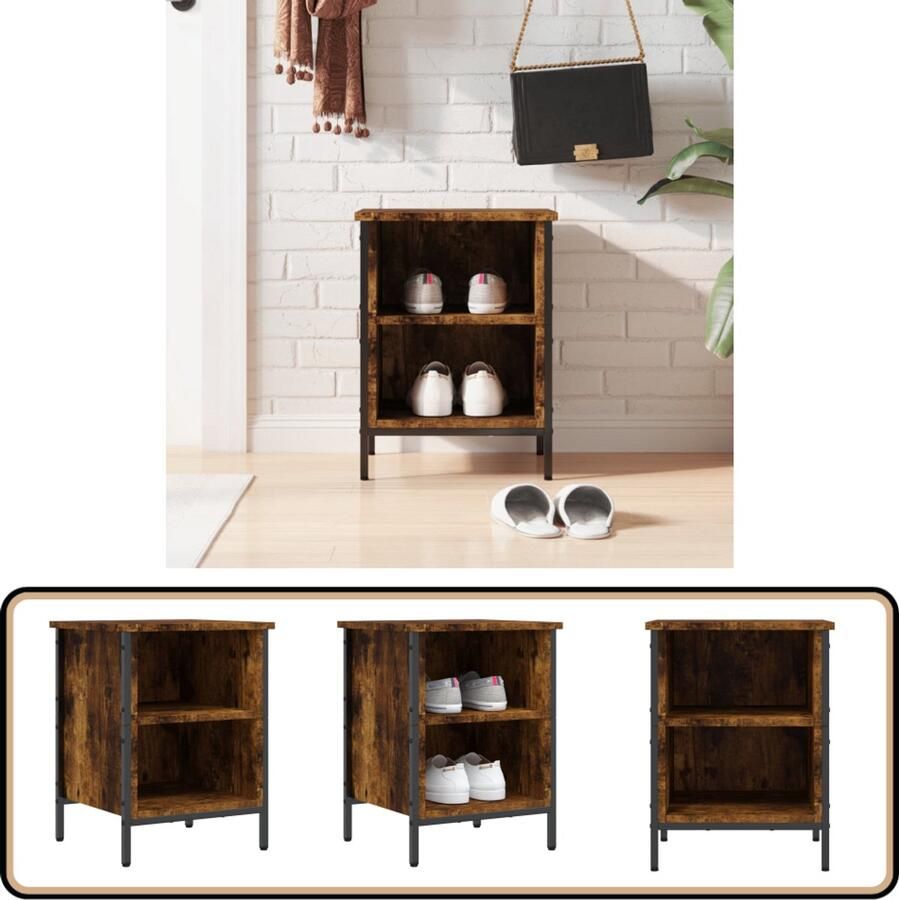 VidaXL Schoenenkast 38x35x50 cm Gerookt Eiken Schoenenkast Schoenuitlegers Bergruimte Industrieel Design Houten Kast Bruine Kast