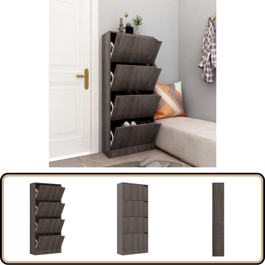 VidaXL Schoenenkast 4 Deuren Grijs Eiken 59x24x136 cm Schoenenkast Schoenuitleg Bergruimte Entreemeubilair Kast Grijze Meubels Houten Meubelen Scandinavische Stijl Basic Design Duurzame Meubels Stevige Meubels