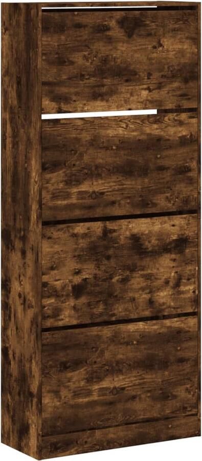VidaXL Schoenenkast Schoenenkasten Schoenenrek Schoenen Kast Schoenenkast met 4 klaplades 80x34x187 5 cm gerookt eikenkleur - Foto 2