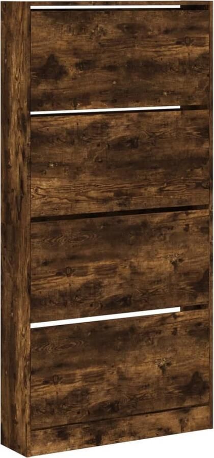 VidaXL Schoenenkast 4 klaplades Gerookt eiken Schoenenkast Schoenenkasten Schoenenrek Schoenen Kast