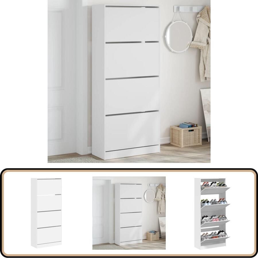 VidaXL Schoenenkast 4 klaplades Wit 80x34x187 5 cm Schoenenkast Schoenenkasten Schoenenrek Schoenen Kast