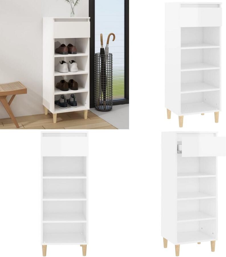 VidaXL Schoenenkast 40x36x105 cm bewerkt hout hoogglans wit Schoenenrek Schoenenrekken Opbergrek Voor Schoenen Schoenenstellage