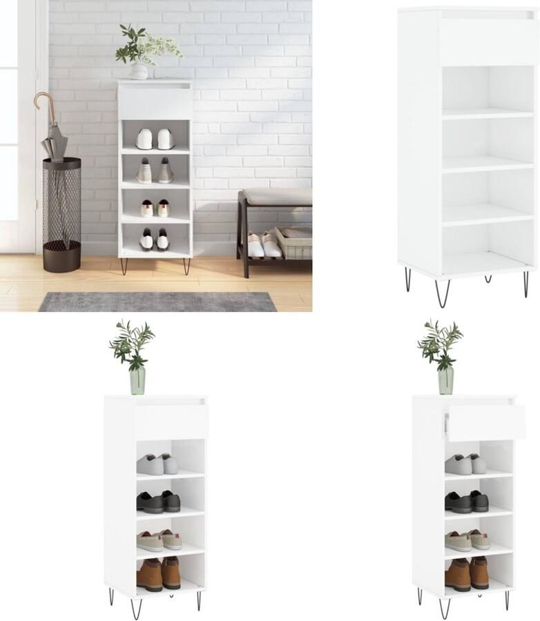 VidaXL Schoenenkast 40x36x105 cm bewerkt hout hoogglans wit Schoenenrek Schoenenrekken Opbergrek Voor Schoenen Schoenenstellage