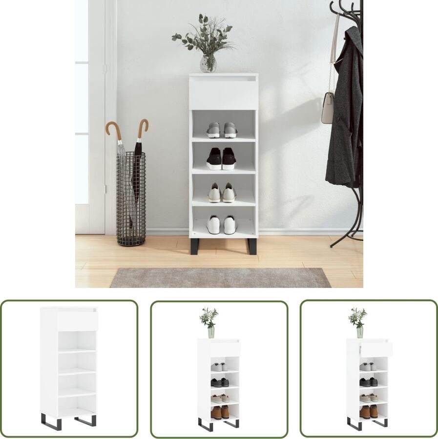 The Living Store Schoenenkast Elegant Meubelen Afmetingen- 40 x 36 x 105 cm Kleur- Hoogglans wit Elegante Schoenenkast Houten Schoenenkast Witte Schoenenkast Schoenen Opbergen - Foto 3