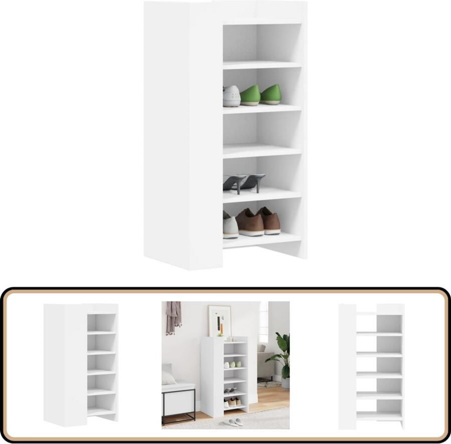 VidaXL Schoenenkast 5 schappen Wit 52x37 5x100 cm Schoenenkast Schoenenopbergers Houten Schoenenkast Witte Schoenenkast Opbergkast