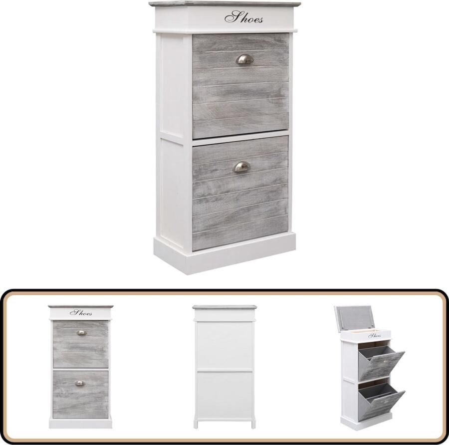 VidaXL Schoenenkast 50x28x98 cm Paulowniahout Grijs Schoenenkast Houten Schoenenkast Paulownia Hout Grijze Schoenenkast Witte Schoenenkast