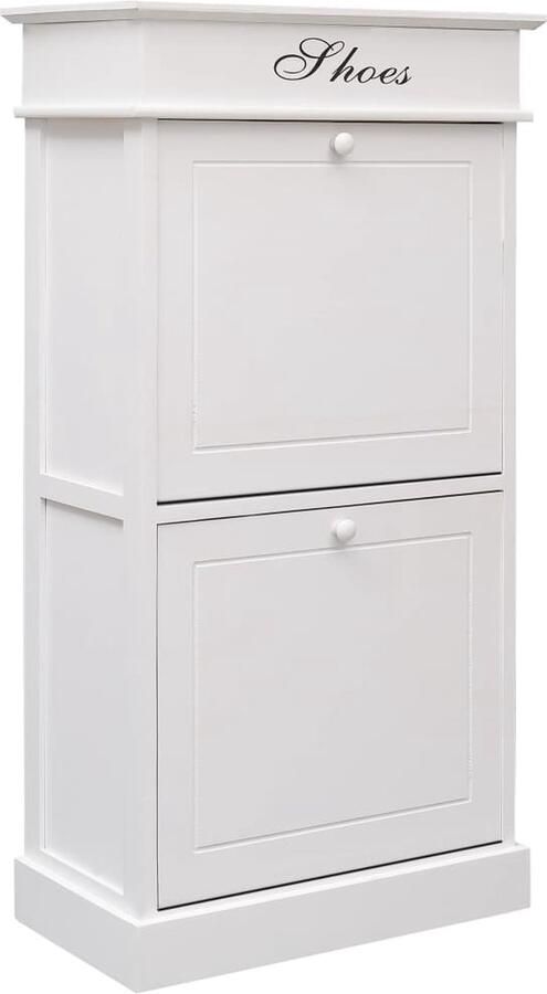 The Living Store Schoenenkast Wit 50x28x98cm Paulowniahout en MDF Schoenenkast Schoenenopbergers Houten Schoenenkast Wit Meubilair Paulownia Hout - Foto 3