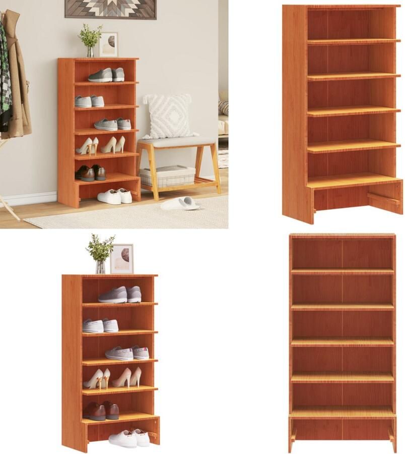 VidaXL Schoenenkast 52x30x104 cm massief grenenhout wasbruin Schoenenkast Schoenenkasten Schoenenrek Schoenenbank