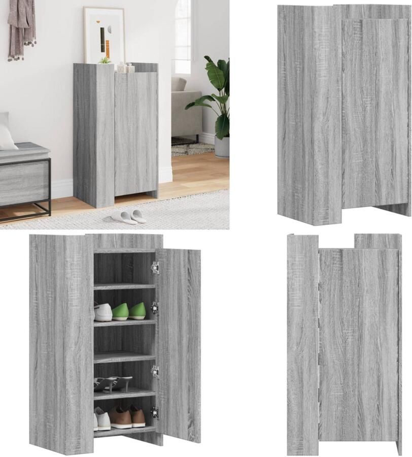 VidaXL Schoenenkast 52x37 5x100 cm bewerkt hout grijs sonoma eiken Schoenenkast Schoenenkasten Schoenen Kast Schoenen Rek