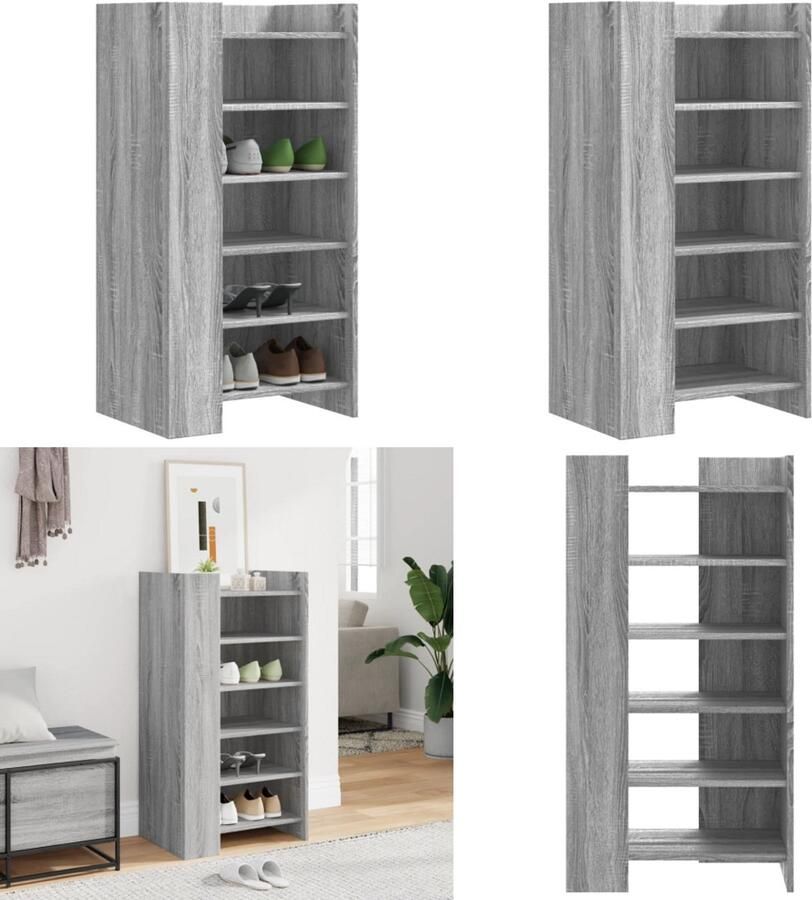 VidaXL Schoenenkast 52x37 5x100 cm bewerkt hout grijs sonoma eiken Schoenenkast Schoenenkasten Schoenen Kast Schoenen Rek