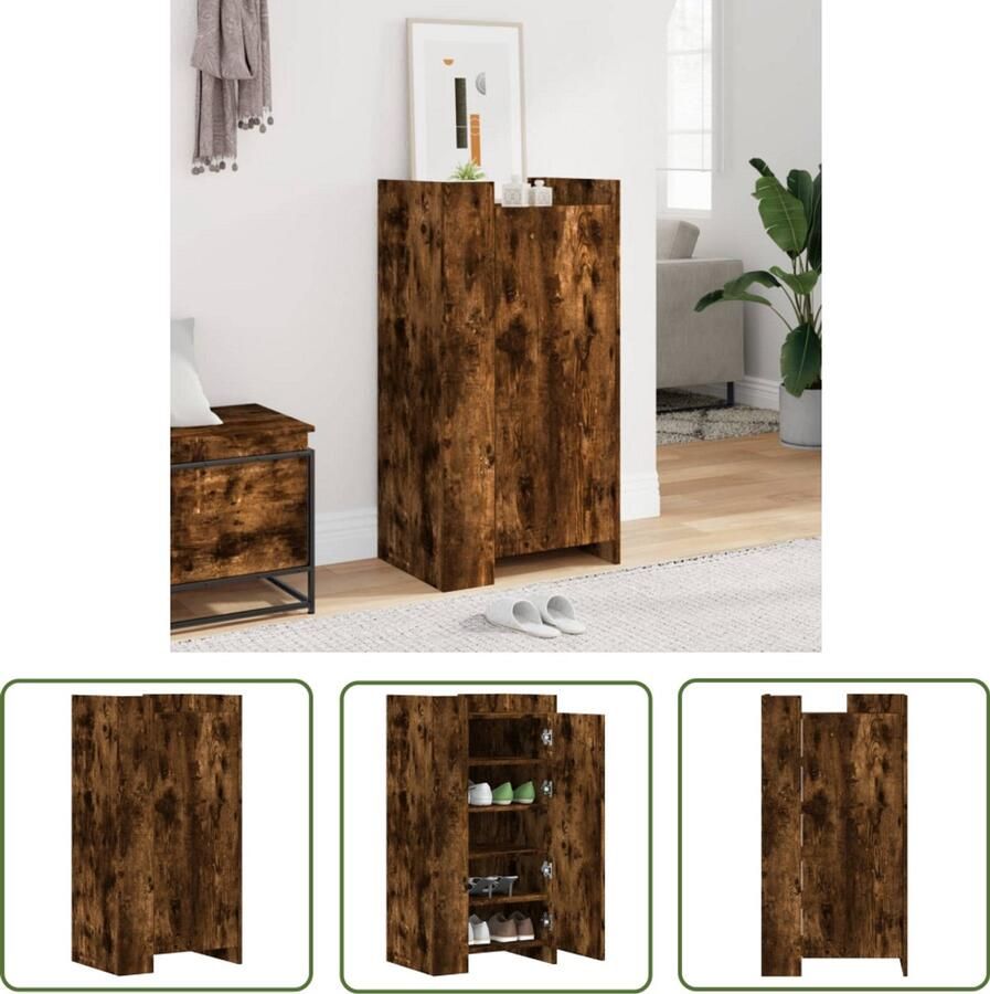 The Living Store Schoenenkast 52x37 5x100 cm bewerkt hout gerookt eikenkleurig Schoenenkast Houten Schoenenkast Bruine Schoenenkast Vintage Schoenenkast Entree Kast
