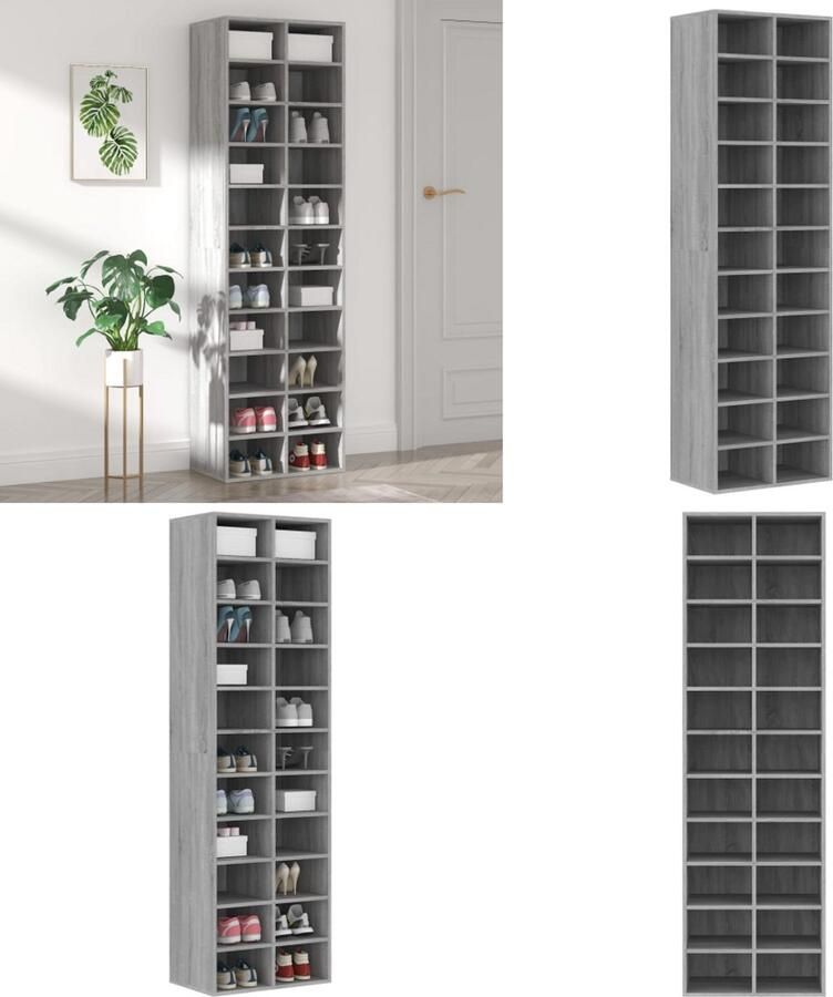 VidaXL Schoenenkast 54x34x183 cm bewerkt hout grijs sonoma eikenkleur Schoenenrek Schoenenrekken Opbergrek Voor Schoenen Schoenenstellage