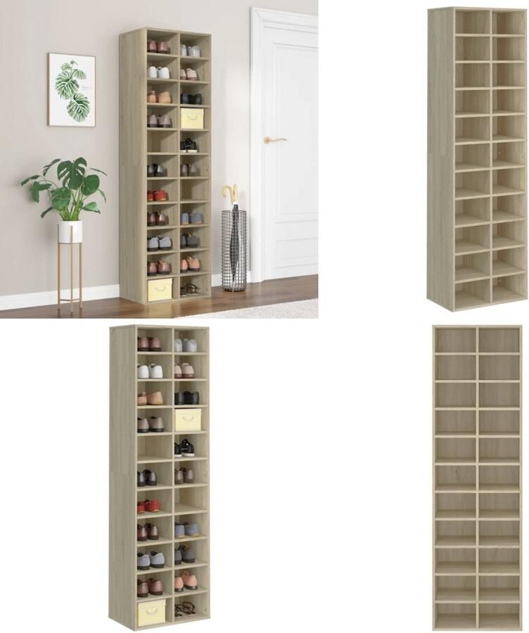 VidaXL Schoenenkast 54x34x183 cm bewerkt hout sonoma eikenkleurig Schoenrek Schoenrekken Schoenenrek Schoenenrekken