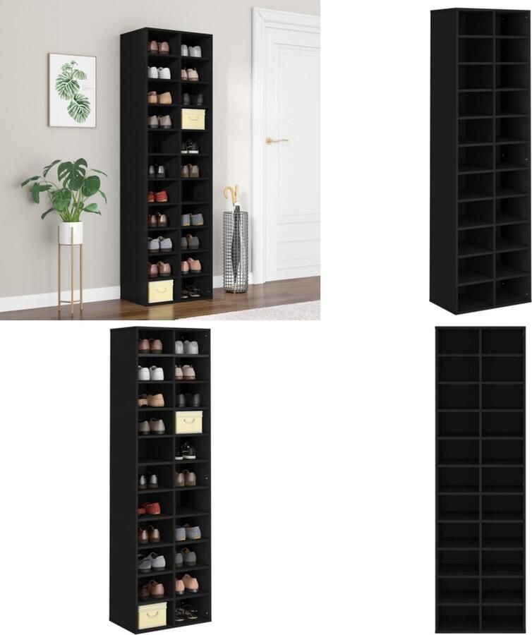 VidaXL Schoenenkast 54x34x183 cm bewerkt hout zwart Schoenrek Schoenrekken Schoenenrek Schoenenrekken