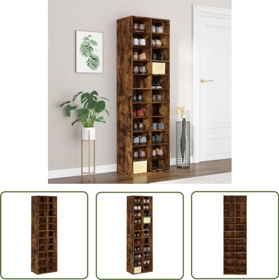 VidaXL Schoenenkast 54x34x183 cm Gerookt Eiken Schoenenrek Schoenenkast Schoenuitlegger Bergruimte Houten Meubels Kastje Opslag - Foto 2