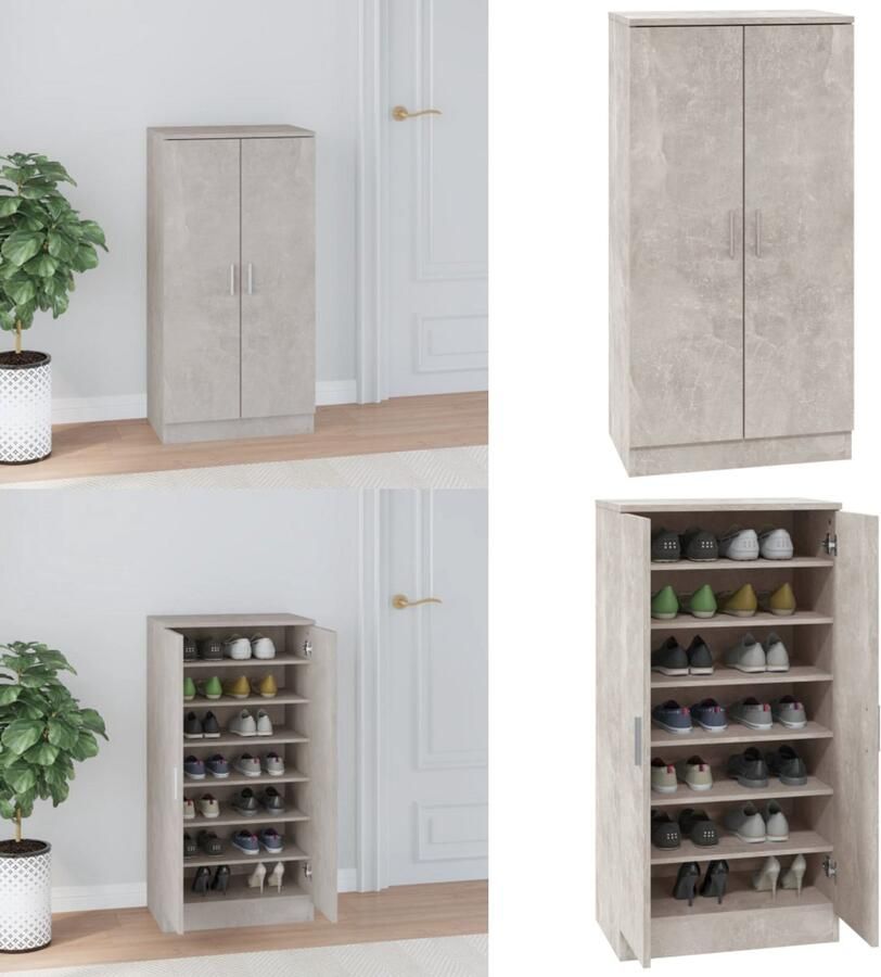VidaXL Schoenenkast 55x35x108 cm bewerkt hout betongrijs Schoenenrek Schoenenrekken Opbergrek Voor Schoenen Schoenenstellage
