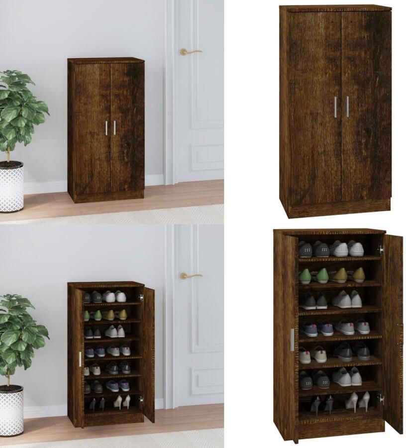 VidaXL Schoenenkast 55x35x108 cm bewerkt hout gerookt eikenkleurig Schoenenrek Schoenenrekken Opbergrek Voor Schoenen Schoenenstellage