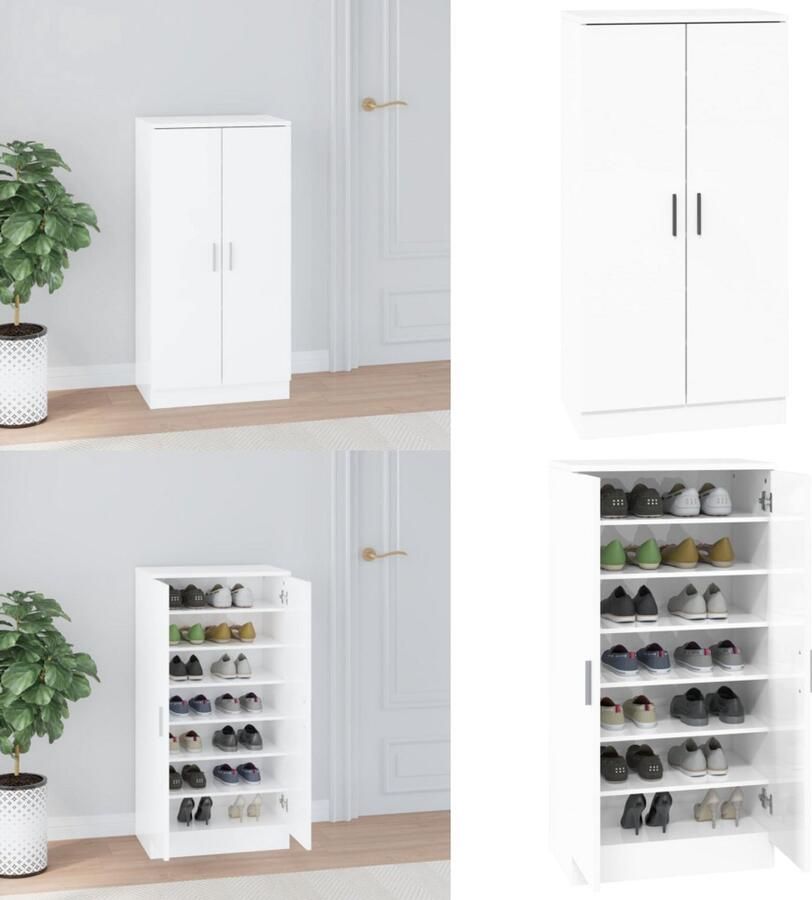 VidaXL Schoenenkast 55x35x108 cm bewerkt hout hoogglans wit Schoenenrek Schoenenrekken Opbergrek Voor Schoenen Schoenenstellage