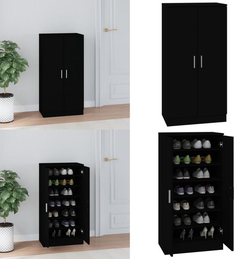 VidaXL Schoenenkast 55x35x108 cm bewerkt hout zwart Schoenenrek Schoenenrekken Opbergrek Voor Schoenen Schoenenstellage