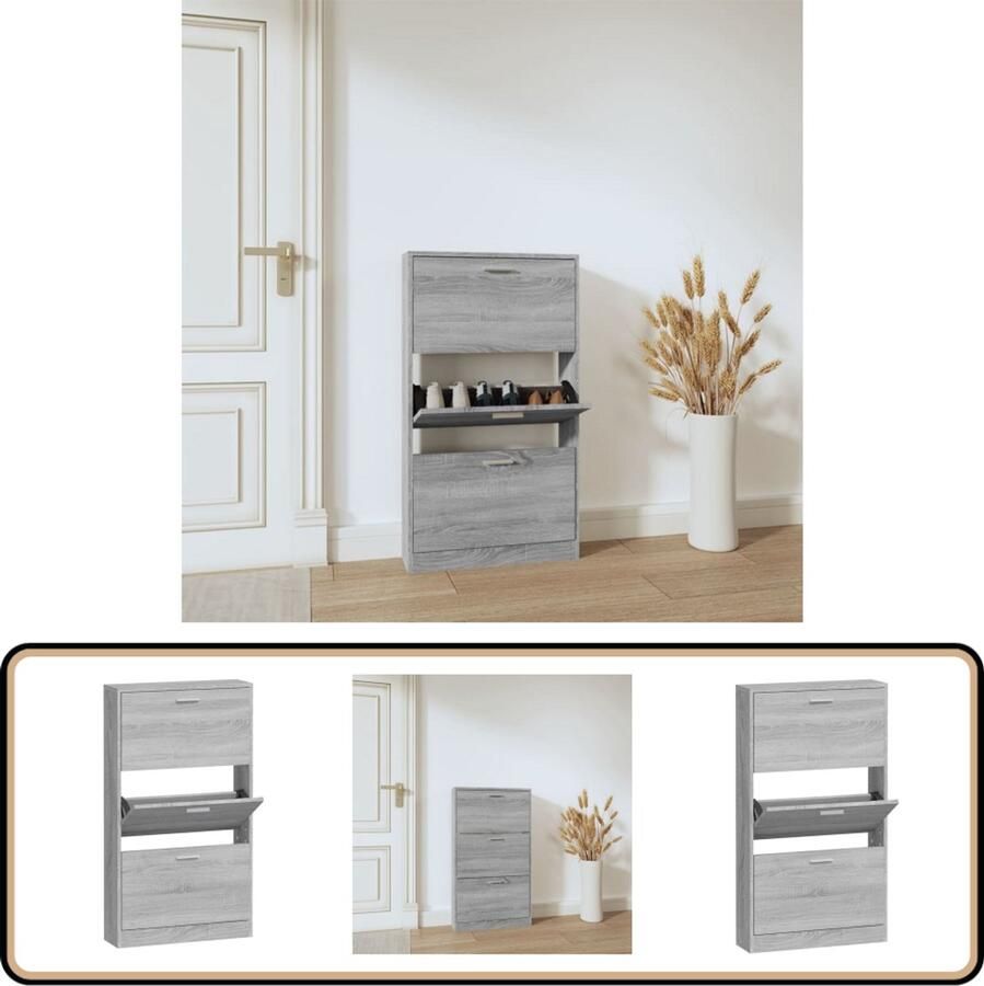 VidaXL -Schoenenkast-59x17x108-cm-bewerkt-hout-grijs-sonoma - Foto 2