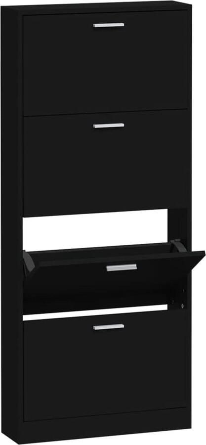 VidaXL Schoenenkast 59x17x150 cm Zwart Bewerkt hout Schoenenkast Houten Schoenenkast Moderne Schoenenkast Trendige Schoenenkast Entreebank Hallkast Woonkast Slaapkamerschoonmaak
