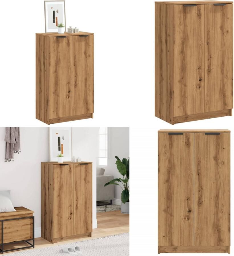 VidaXL Schoenenkast 59x35x100 5 cm bewerkt hout artisanaal eikenkleur Schoenenrek Schoenenrekken Opbergrek Voor Schoenen Schoenenstellage