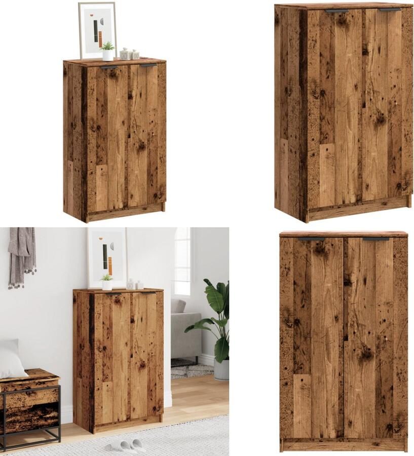 VidaXL Schoenenkast 59x35x100 5 cm bewerkt hout oud houtkleurig Schoenenrek Schoenenrekken Opbergrek Voor Schoenen Schoenenstellage