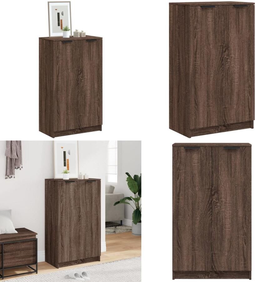 VidaXL Schoenenkast 59x35x100 cm bewerkt hout bruin eikenkleur Schoenenrek Schoenenrekken Opbergrek Voor Schoenen Schoenenstellage