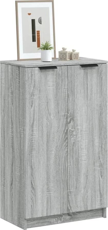 VidaXL Schoenenkast 59x35x100 cm Grijs Sonoma Eiken Schoenenkast Schoenen Rek Schoenuitlegger Bergruimte Houten Kast Grijze Meubels Moderne Interieurdecoratie Organisatie Thuis Opslag Oplossing Eikenhout Look