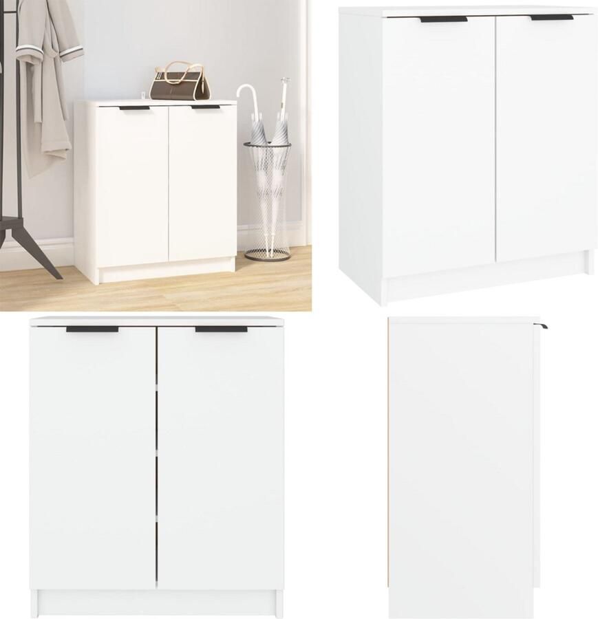 VidaXL Schoenenkast 59x35x70 cm bewerkt hout wit Schoenenrek Schoenenrekken Opbergrek Voor Schoenen Schoenenstellage