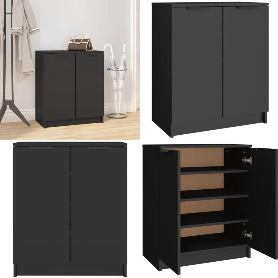 VidaXL Schoenenkast 59x35x70 cm bewerkt hout zwart Schoenenrek Schoenenrekken Opbergrek Voor Schoenen Schoenenstellage