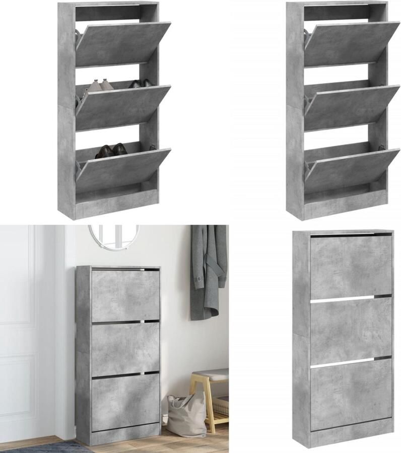 VidaXL Schoenenkast 60x21x125 5 cm bewerkt hout betongrijs Schoenenrek Schoenenrekken Opbergrek Voor Schoenen Schoenenstellage
