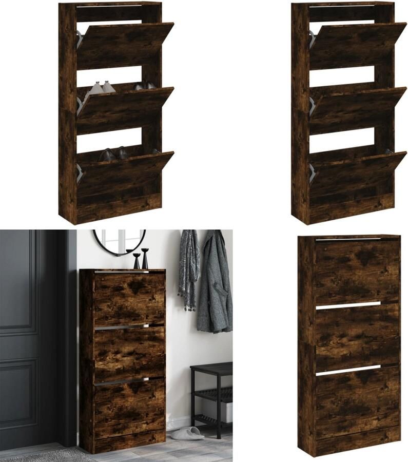 VidaXL Schoenenkast 60x21x125 5 cm bewerkt hout gerookt eikenkleurig Schoenenrek Schoenenrekken Opbergrek Voor Schoenen Schoenenstellage