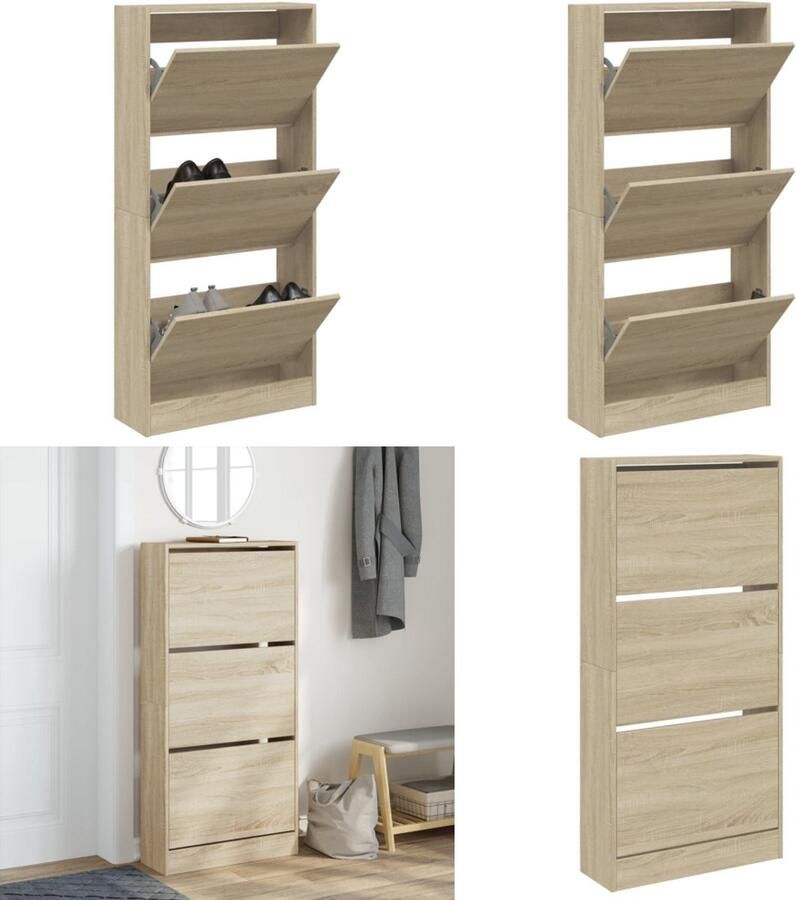 VidaXL Schoenenkast 60x21x125 5 cm bewerkt hout sonoma eikenkleurig Schoenenrek Schoenenrekken Opbergrek Voor Schoenen Schoenenstellage