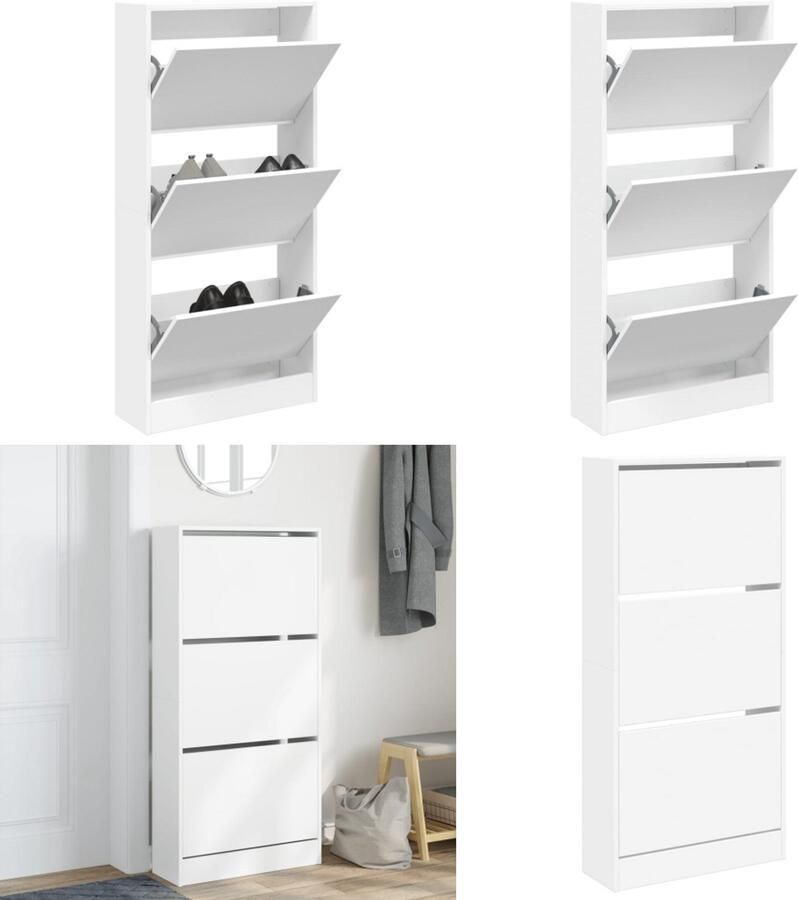 VidaXL Schoenenkast 60x21x125 5 cm bewerkt hout wit Schoenenrek Schoenenrekken Opbergrek Voor Schoenen Schoenenstellage