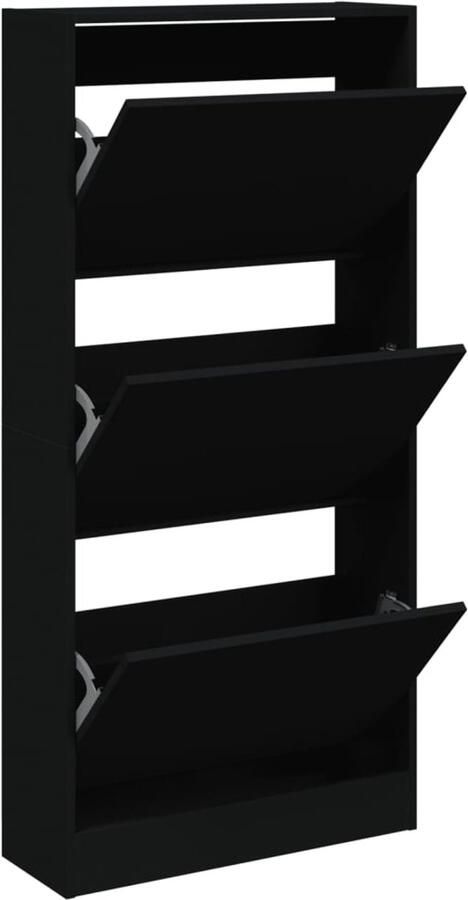 The Living Store Schoenenkast 60x21x125 5 cm bewerkt hout zwart Schoenenkast Schoenenopbergkast Kledingkast Entryway Furniture Compact Meubel - Foto 2