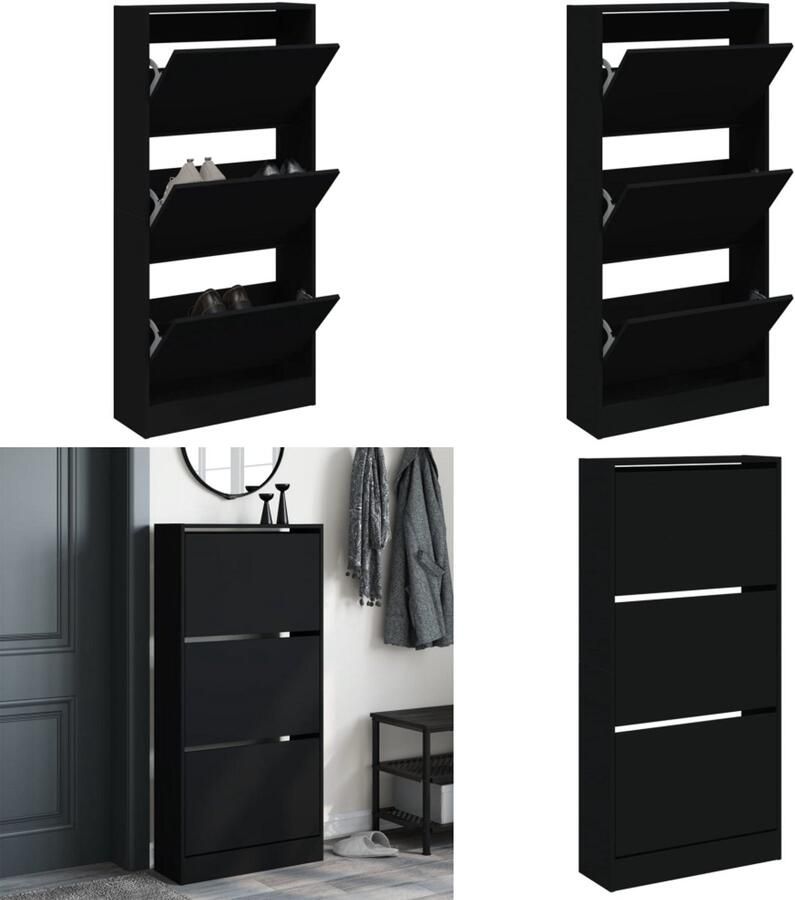 VidaXL Schoenenkast 60x21x125 5 cm bewerkt hout zwart Schoenenkast Schoenenkasten Schoenenrek Schoenen Kast