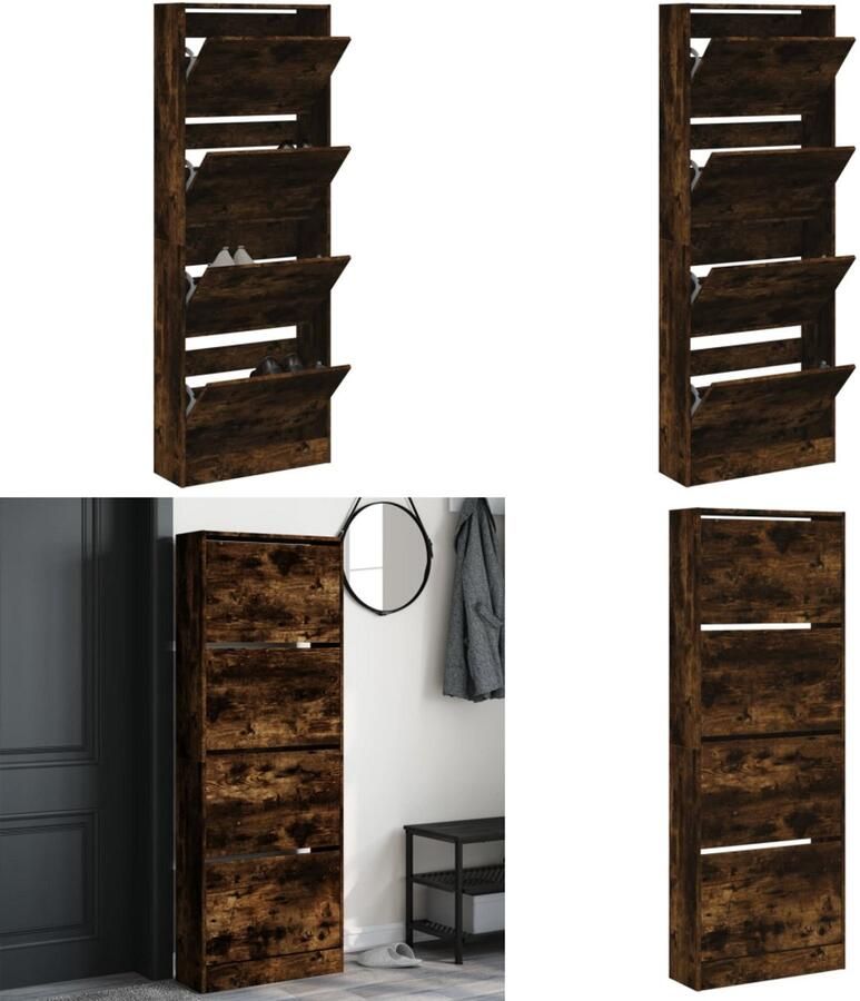 VidaXL Schoenenkast 60x21x163 5 cm bewerkt hout gerookt eikenkleurig Schoenenrek Schoenenrekken Opbergrek Voor Schoenen Schoenenstellage