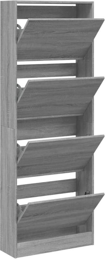 The Living Store Schoenenkast 60x21x163 5 cm bewerkt hout grijs sonoma eiken Schoenenkast Schoenenopbergkast Houten Schoenenkast Grijze Schoenenkast Compact Schoenenkast - Foto 2