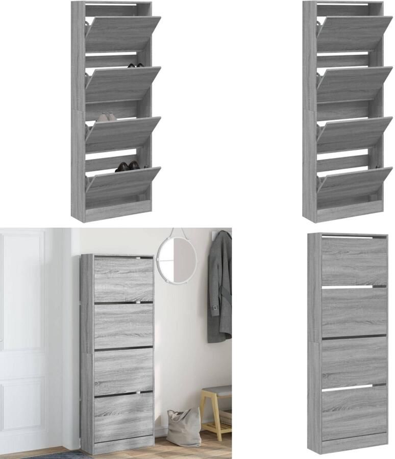 VidaXL Schoenenkast 60x21x163 5 cm bewerkt hout grijs sonoma eiken Schoenenrek Schoenenrekken Opbergrek Voor Schoenen Schoenenstellage