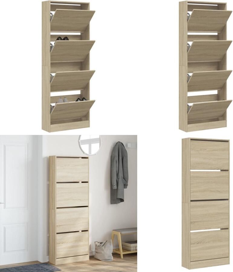 VidaXL Schoenenkast 60x21x163 5 cm bewerkt hout sonoma eikenkleurig Schoenenrek Schoenenrekken Opbergrek Voor Schoenen Schoenenstellage
