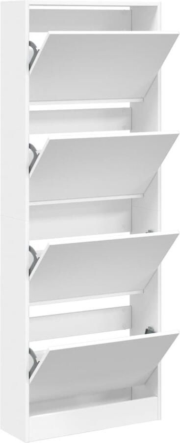 The Living Store Schoenenkast 60x21x163 5 cm bewerkt hout wit Schoenenkast Schoenenopbergkast Opbergkast Compact Design Smal Meubel - Foto 2